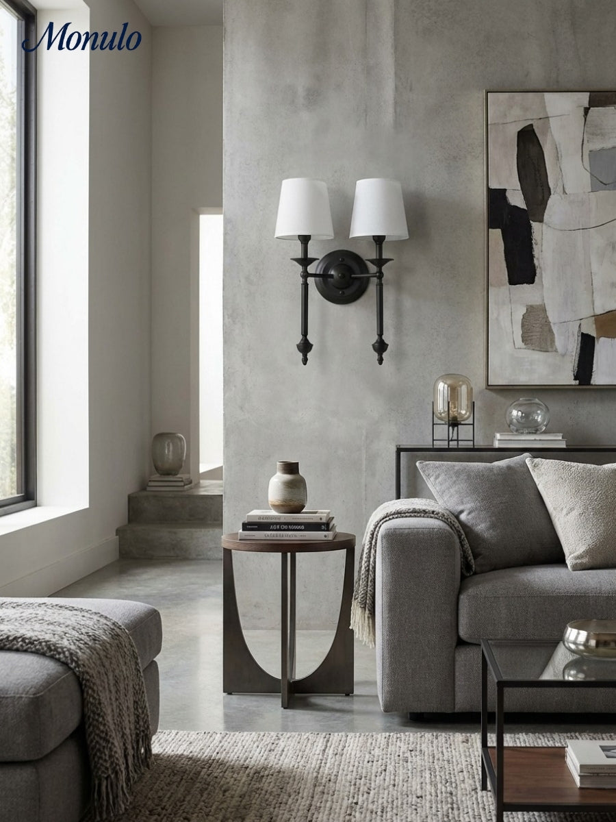 Rowan Fabric Shade Wall Sconce in Antique Copper - Vintage Luxury Light for Interiors | Souliia