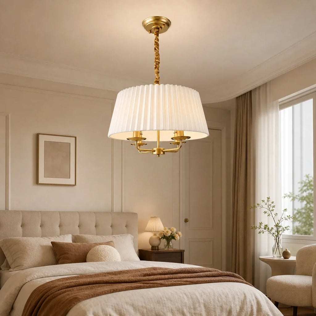 Tela weißer Stoff-Faltenschirm-Kronleuchter - lackiertes Eisen im französischen Stil für Schlafzimmer und Esszimmer | Souliia