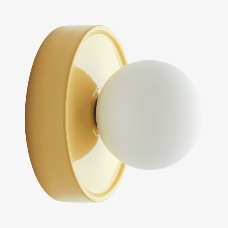 Solna Minimalist Round Glass Wall Sconce with Ceramic Base for Bedroom and Hallway | Souliia