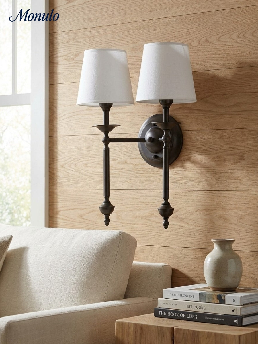 Rowan Fabric Shade Wall Sconce in Antique Copper - Vintage Luxury Light for Interiors | Souliia
