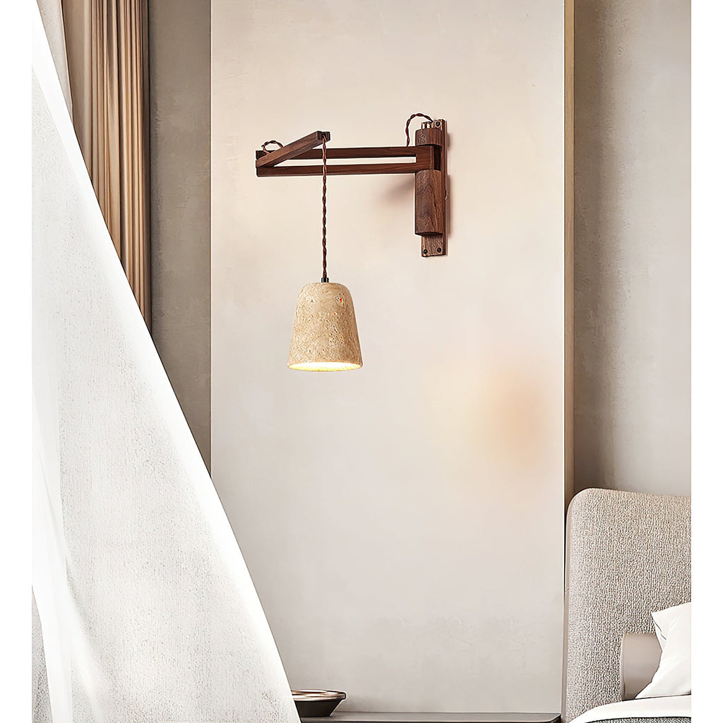 Tia Travertine Swing Arm Plug-in Sconce | Souliia