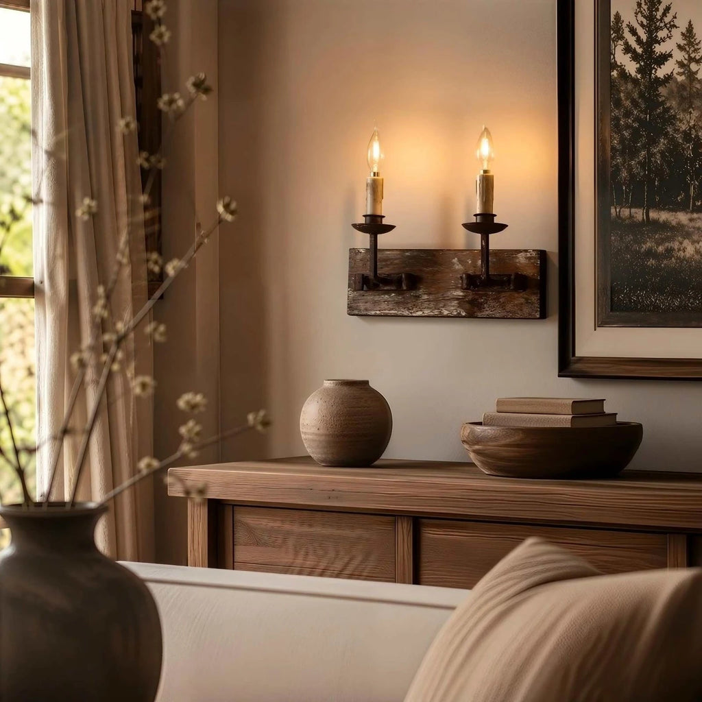 Rustic Candle Wood Wall Sconce | Souliia