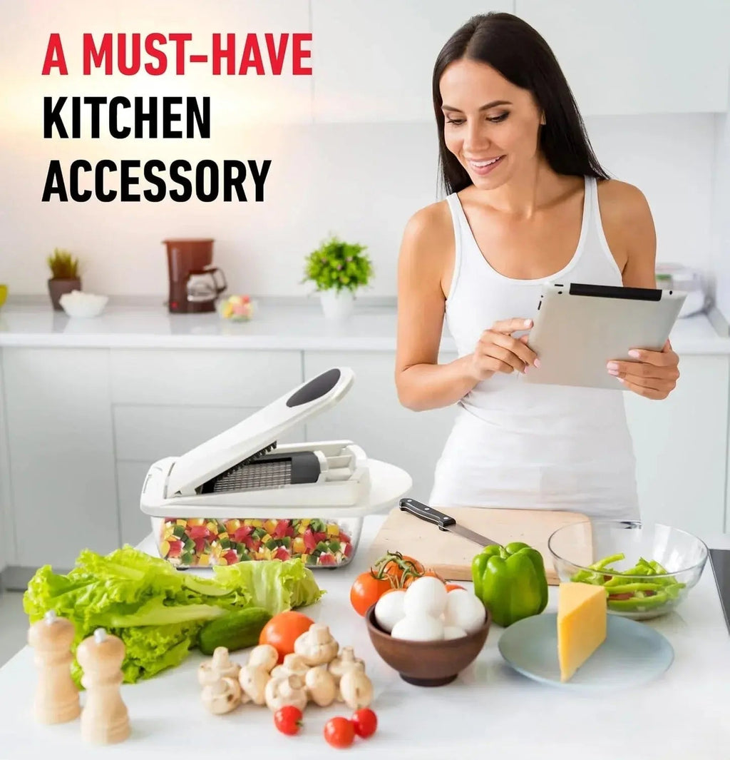 Vegetable Chopper | Dicing, Slicing, and Grating | Storage Container & Safety Holder | VegiCut - Souliia