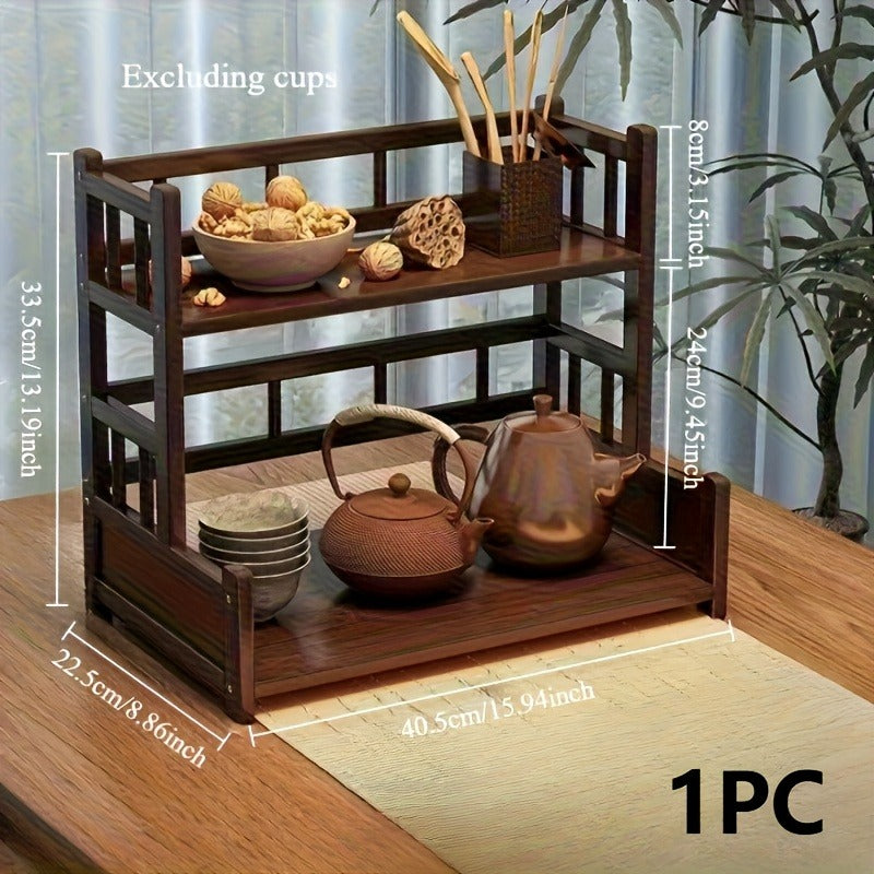 Woodhaven Freestanding Multi Tier Wooden Tea Station Organizer