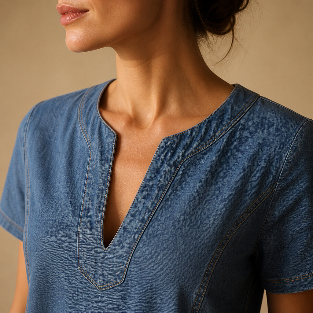 VarelaChic – Robe-chemise décontractée en jean à col en V avec poches - Souliia