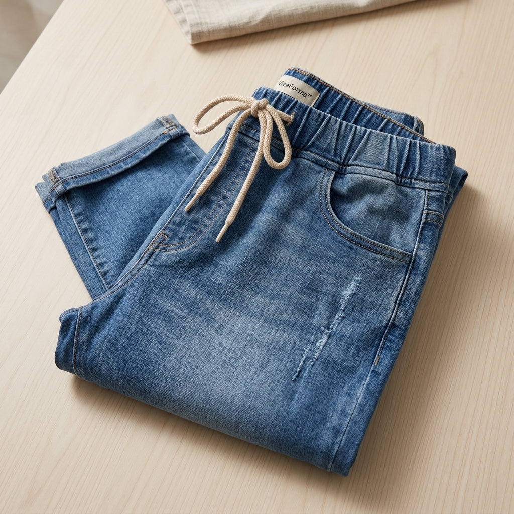 VivaForma – Relaxed Pull-On Stretch Jeans with Adjustable Drawstring Waist - Souliia