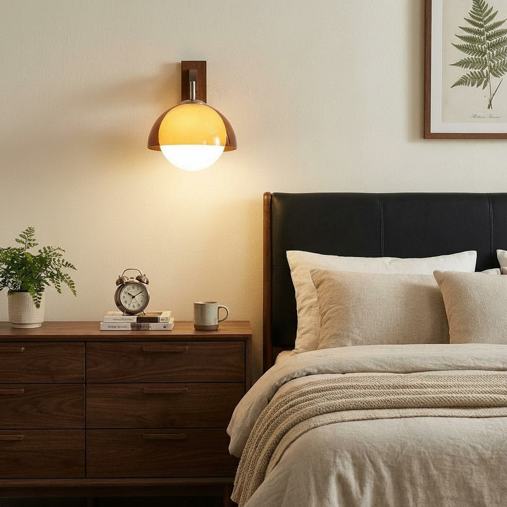 Sunset Glow Moderne Wandleuchte mit Acrylschirm und Holzstruktur-Basis für Schlafzimmer, Flur, Wohnzimmer | Souliia