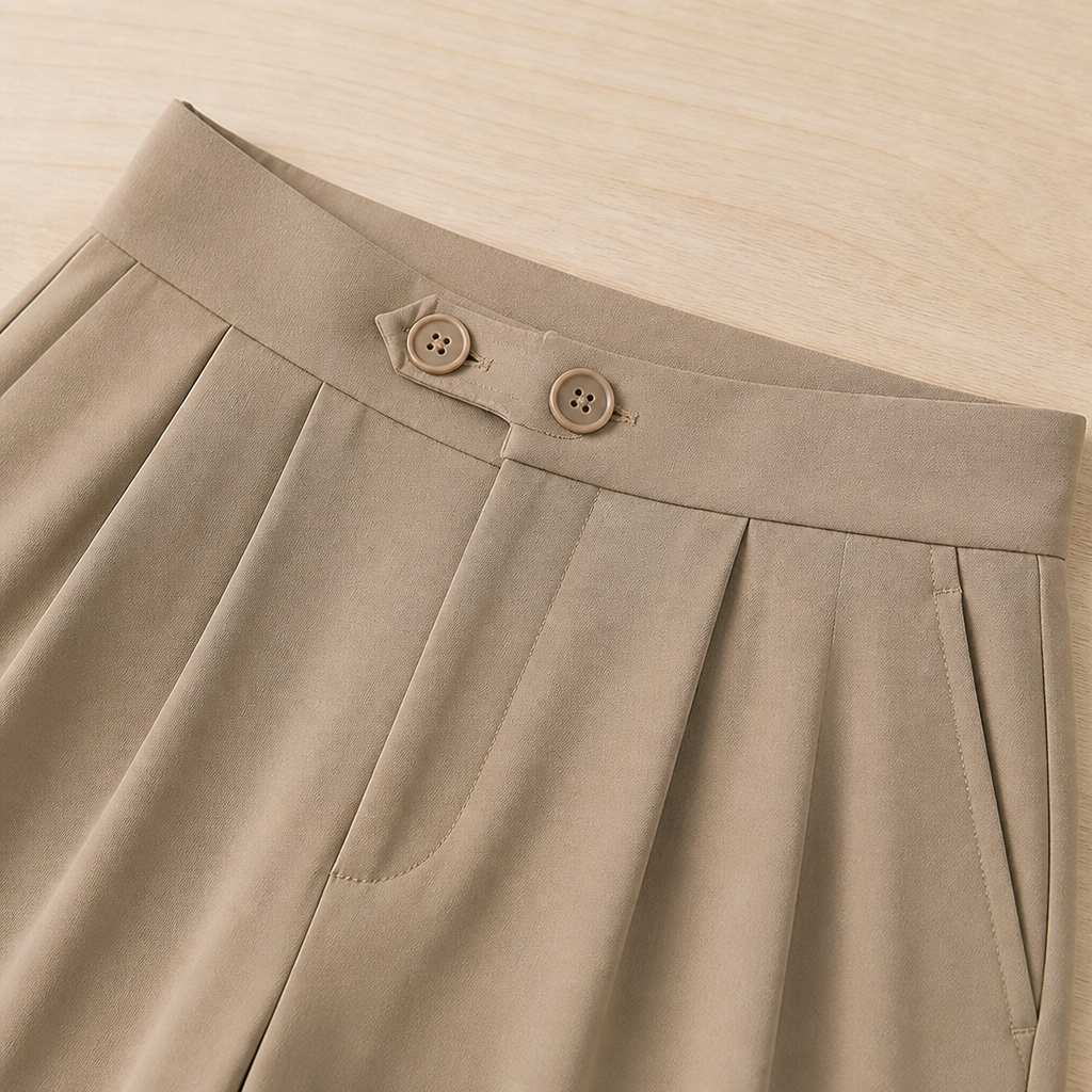 VivaLume – Pantalon taille haute plissé à jambes larges avec détail de boutons à la taille - Souliia