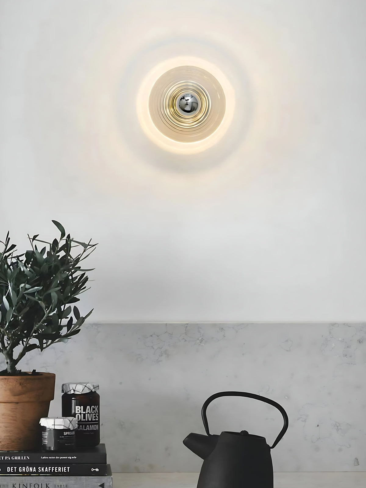 Ribbed Glass Sconce – Modern Disc Wall Light for Bedroom | Souliia
