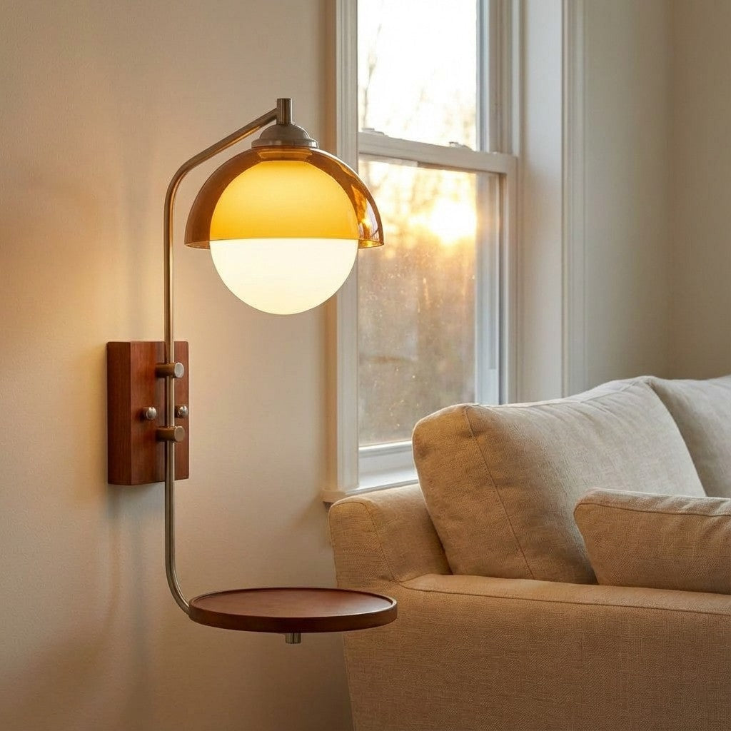Sunset Glow Moderne Wandleuchte mit Acrylschirm und Holzstruktur-Basis für Schlafzimmer, Flur, Wohnzimmer | Souliia