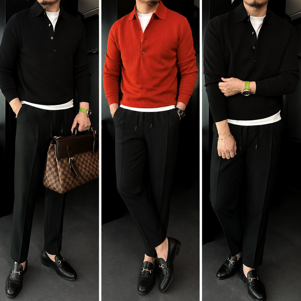 ValorWeave – Tailored Knit Polo with Spread Collar & Button Placket - Souliia