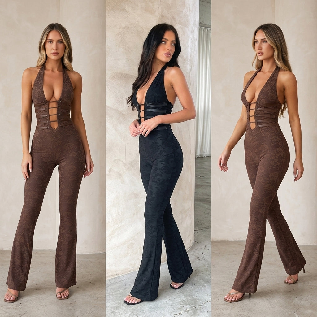Virella – Sculpting Floral Lace Jumpsuit with Lace-Up Corset Back - Souliia