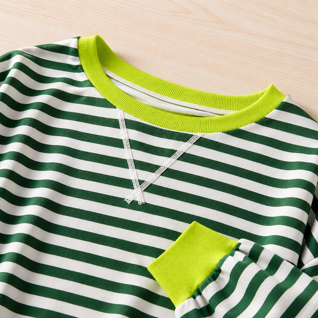 VeroLuxe – Relaxed Striped Crewneck Sweatshirt with Contrast Trim - Souliia