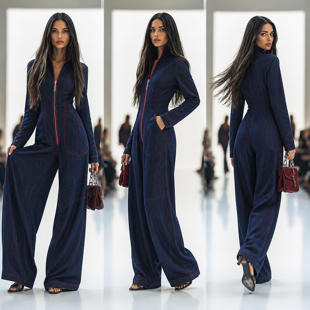 Velozia – Waist-Sculpting Wide-Leg Denim Jumpsuit with Zip Front - Souliia
