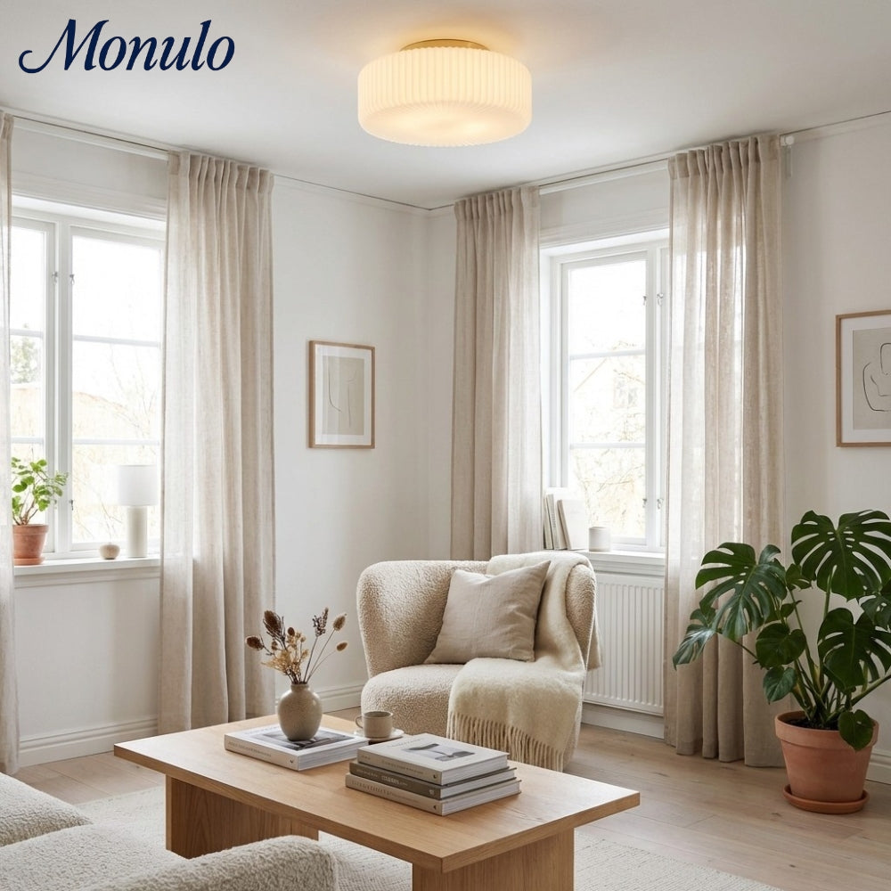 Lunorib Milky White Ribbed Ceiling Light - Modern Glass Lamp for Bedroom | Souliia