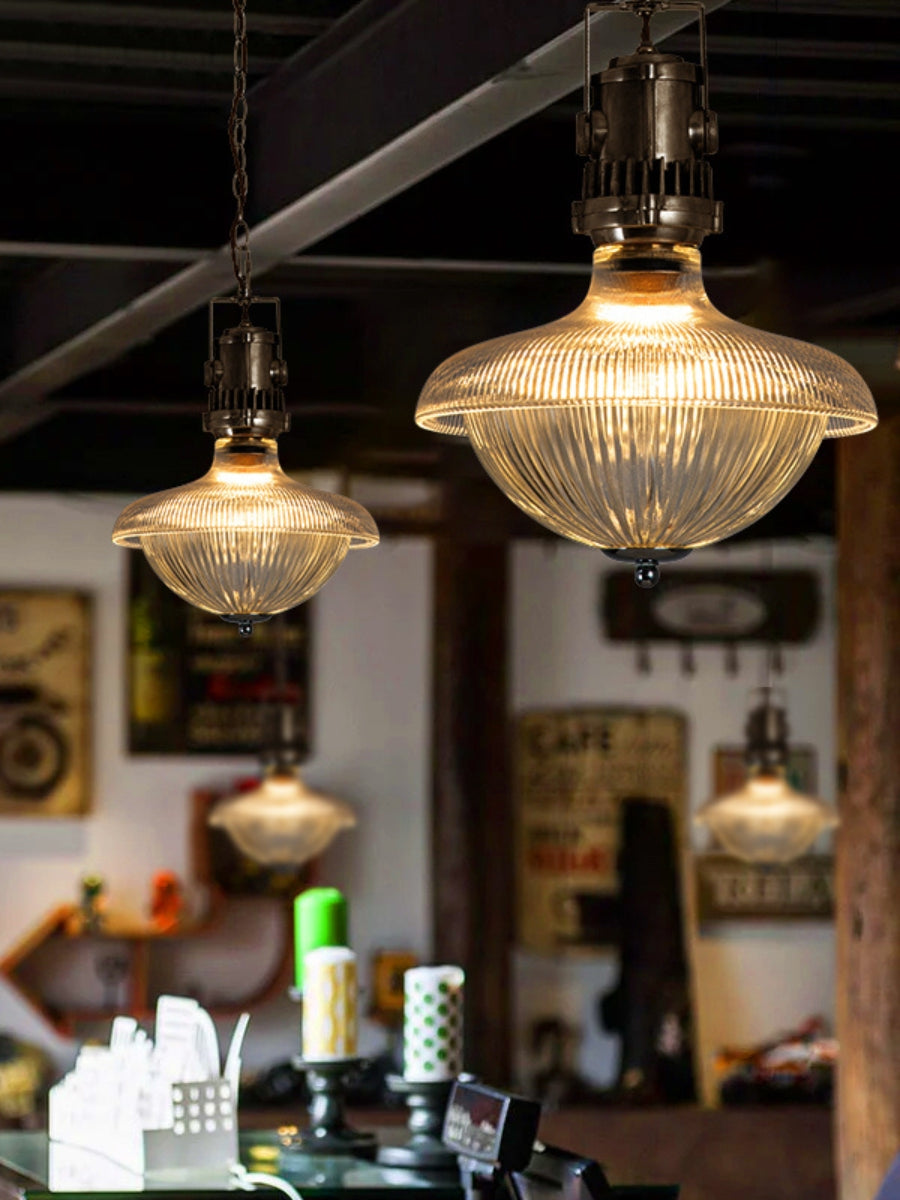 Ribbed Glass Pendant Light - Contemporary Brass and Glass Pendant for Kitchen and Living Room | Souliia