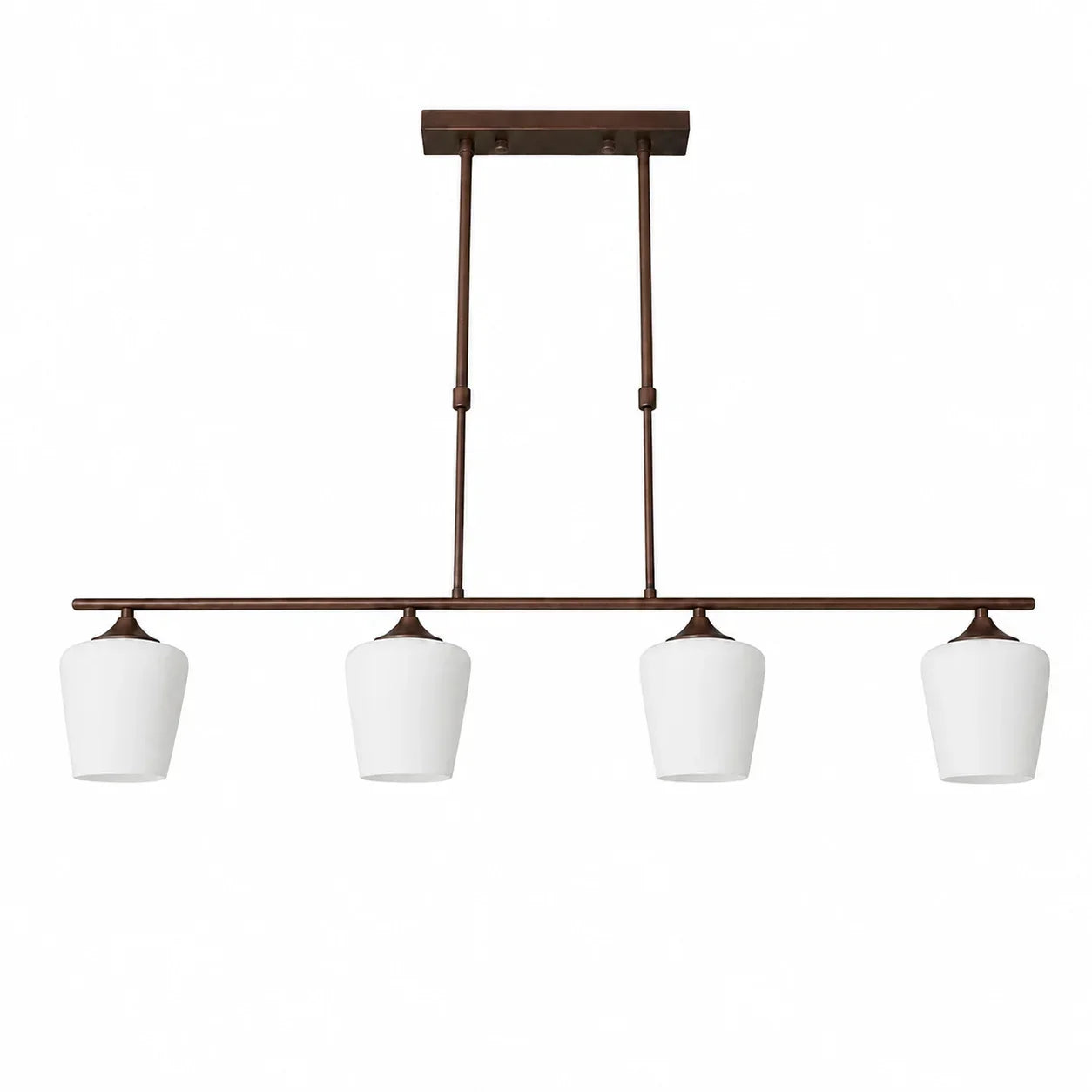 Strellux Linear Kronleuchter mit weißen Opalglas-Schirmen - Kaffee-Brauner rustikaler Stil für Esszimmer | Souliia