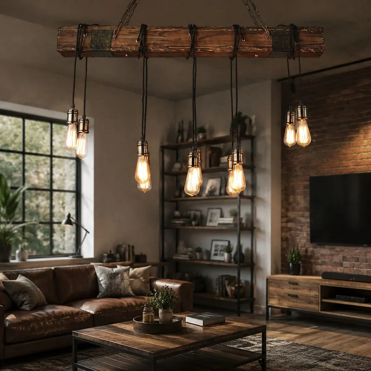 Rustic Industrial Solid Wood Pendant Light Collection | Souliia