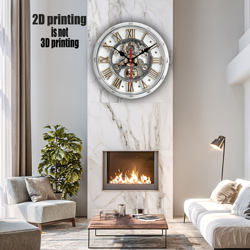 Gearwood 2D Gear Motif Wall Clock — Vintage Mechanical Style