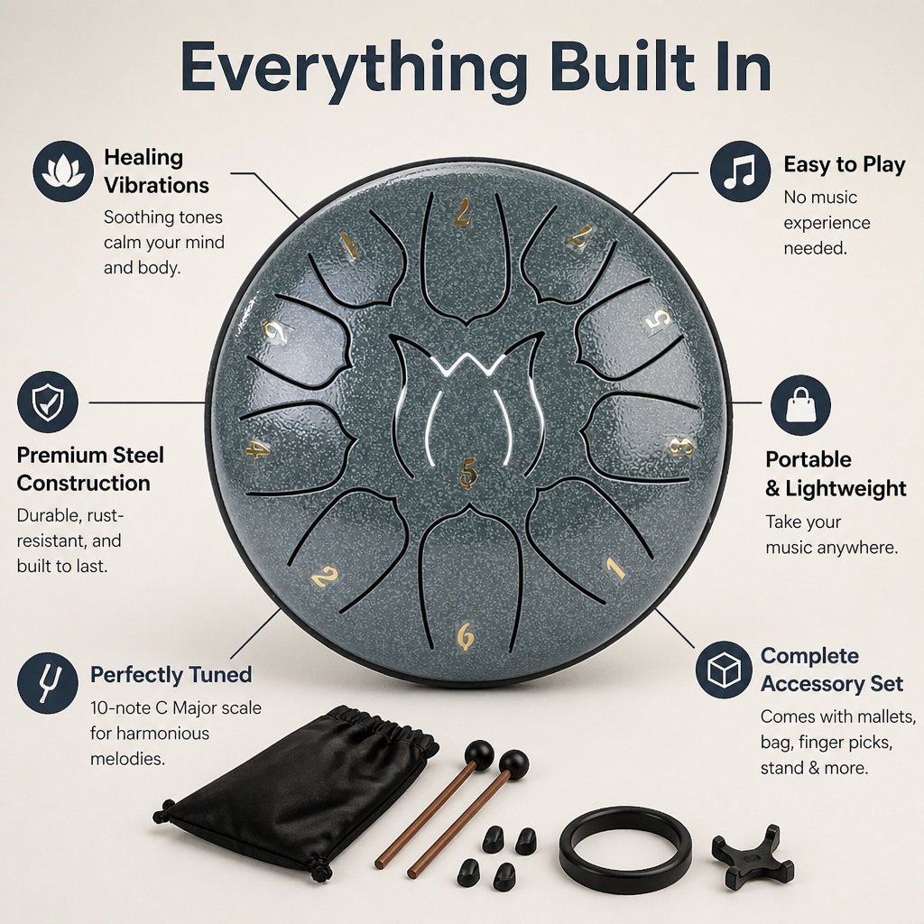 SereniTone Steel Tongue Drum — Instantly Melt Stress and Unlock Your Creative Flow - Souliia