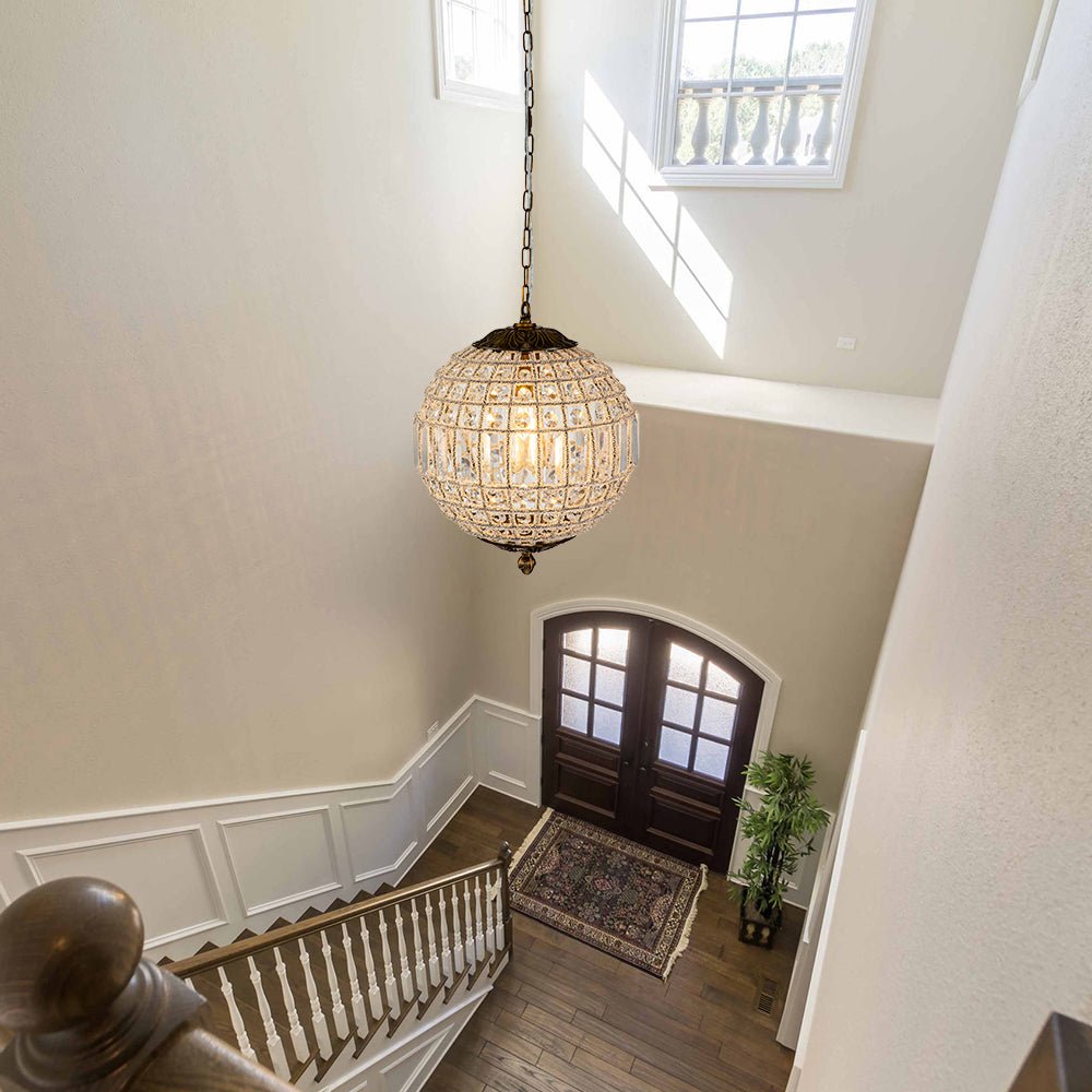Luxurious Vintage Crystal Globe Chandelier with Antique Brass Finish | Souliia