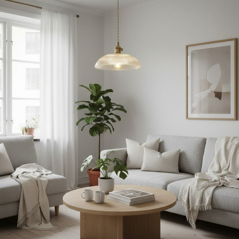 Solrib Gerippte Schalen-Pendelleuchte - Vintage-Glasleuchte für Esszimmer | Souliia