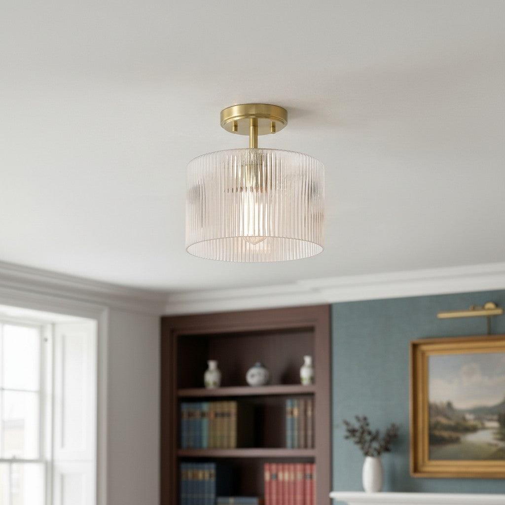 Rivora Fluted Glass Ceiling Lamp Contemporary Semi Flush Mount for Entryway and Living Room | Souliia