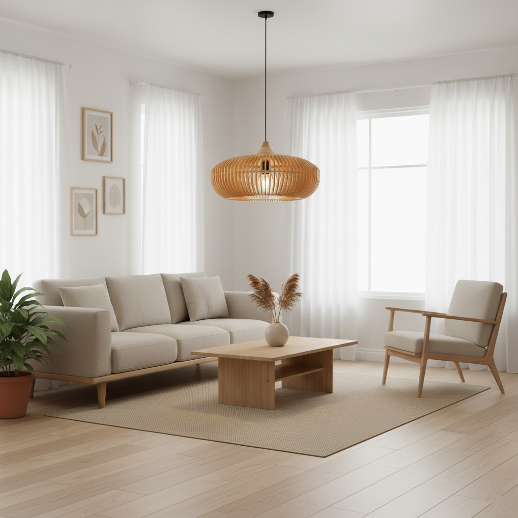 The Halo of Zen Japandi Wood Pendant Light | Souliia