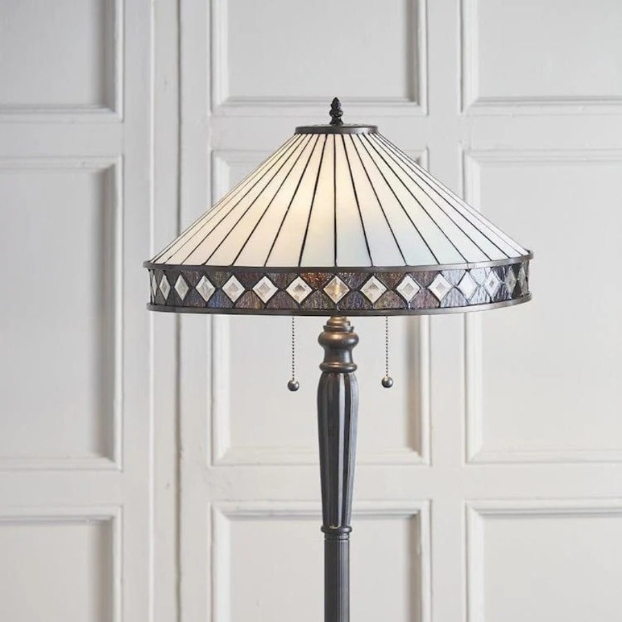 TF Geometric Stained Glass Table Lamp with Amber and Cream Panels – Tiffany Style Accent Lamp for Bedroom and Study | Souliia