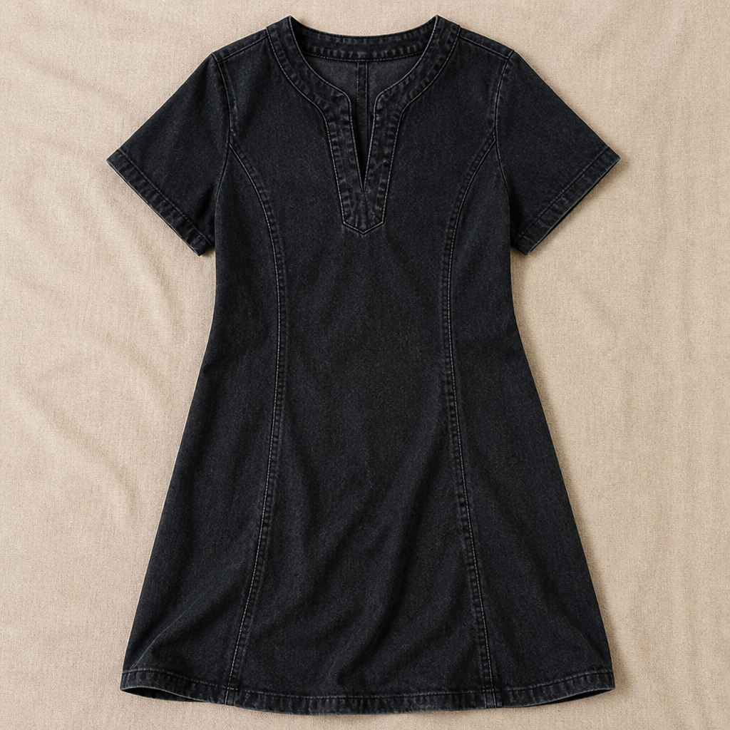 VarelaChic – Robe-chemise décontractée en jean à col en V avec poches - Souliia