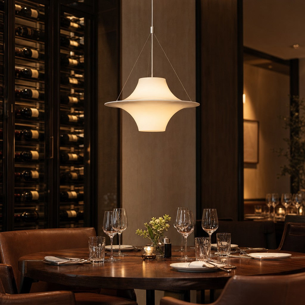 Saebery UFO Pendant Light - White Metal and Acrylic Saucer Pendant Lamp for Bedroom and Dining Room | Souliia