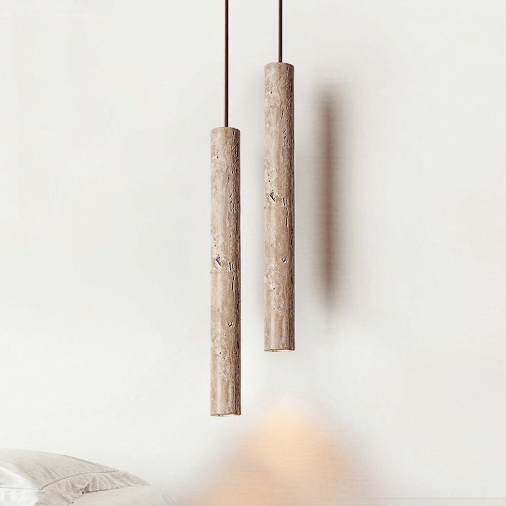 Marbled Travertine Cylinder Modern Pendant Light | Souliia