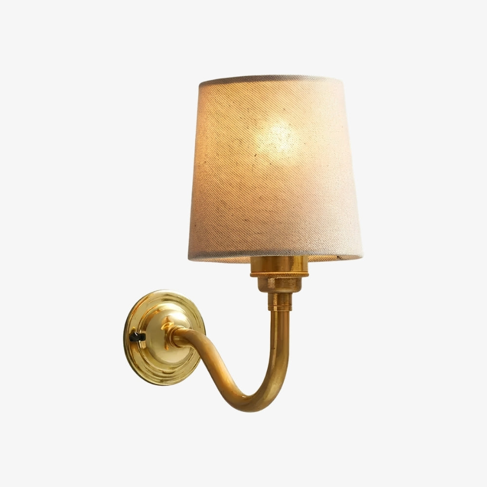 Solmire Fabric Wall Sconce - Vintage Linen Cotton Shade with Curved Metal Arm for Bedroom and Hallway | Souliia