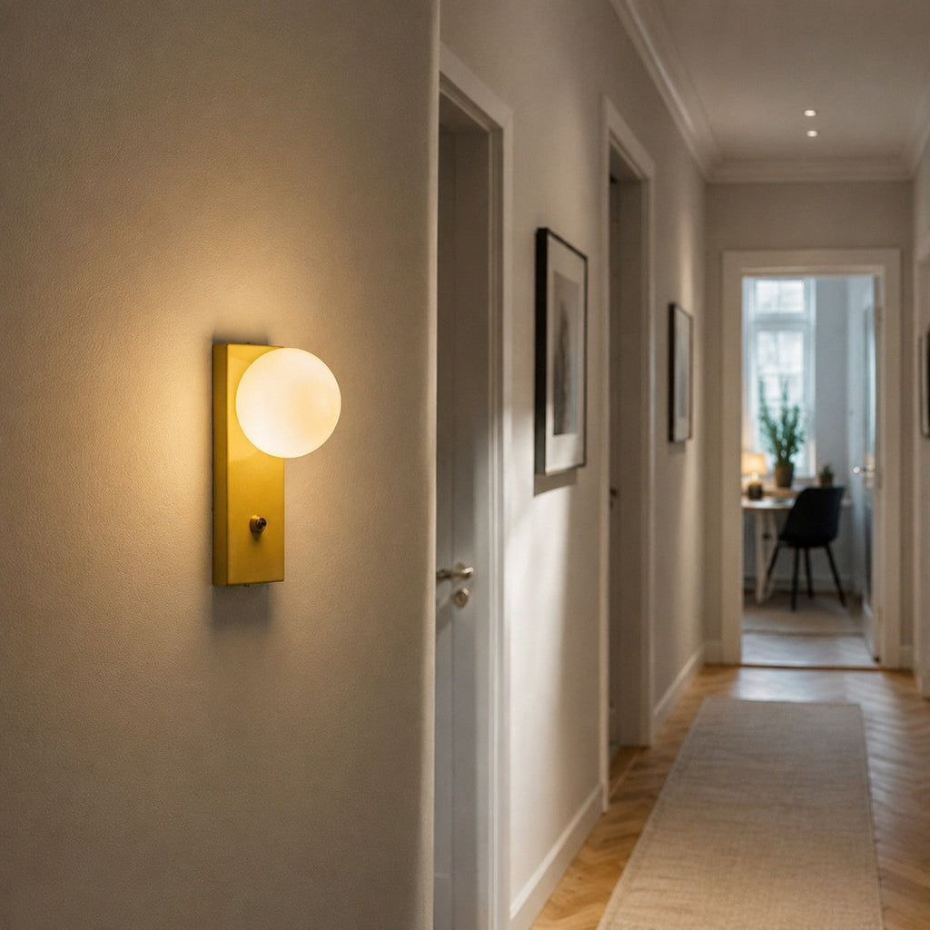 Retro Cream Glass Globe Wall Sconce for Bedrooms | Souliia