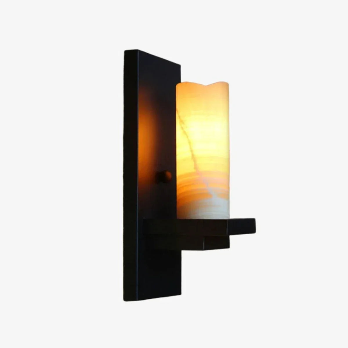 Rustic Black Metal Wall Sconce with Cream Stone-Look Shade | Souliia