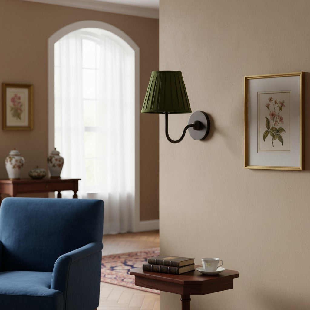 Luvora Fabric Shade Wall Sconce with Drum Shade - Classic Pleated Sconce Light | Souliia
