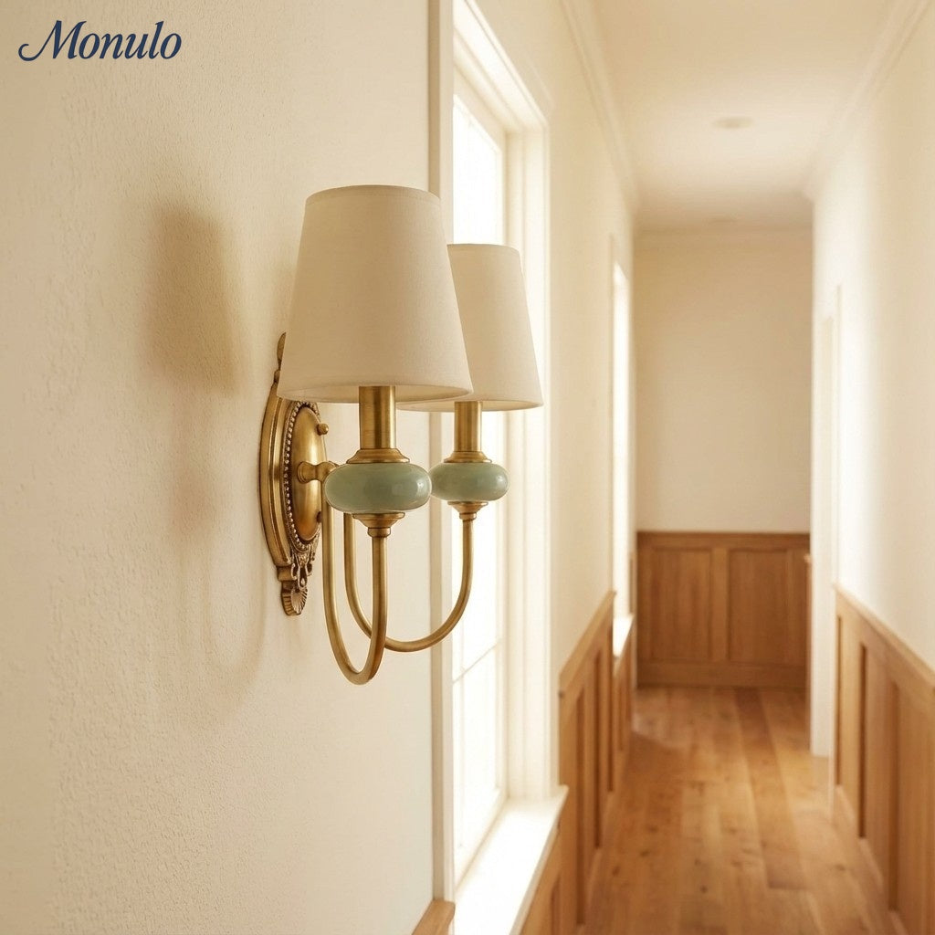 Rowan Classic Fabric Shade Sconce – Ceramic Wall Light for Hallway or Bedroom | Souliia
