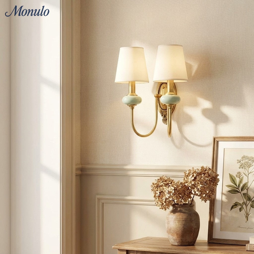 Rowan Classic Fabric Shade Sconce – Ceramic Wall Light for Hallway or Bedroom | Souliia