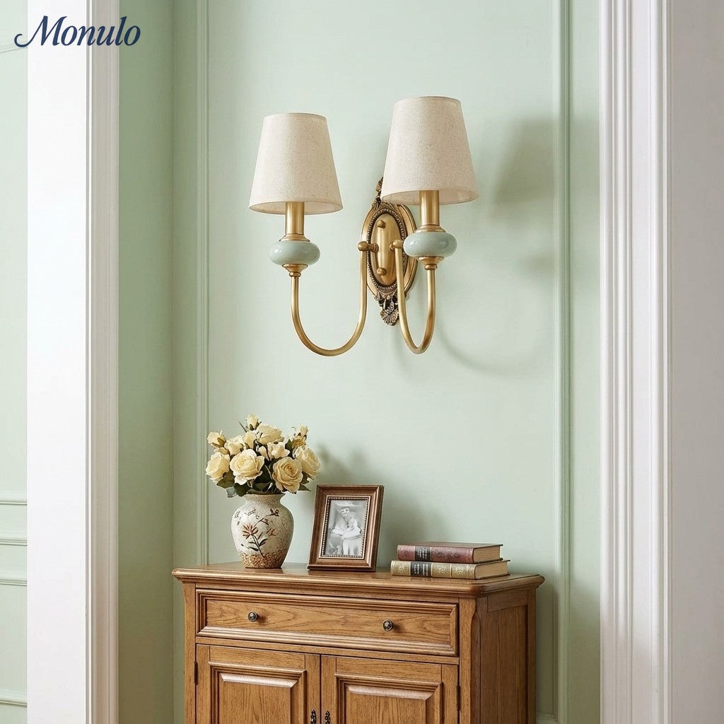 Rowan Classic Fabric Shade Sconce – Ceramic Wall Light for Hallway or Bedroom | Souliia