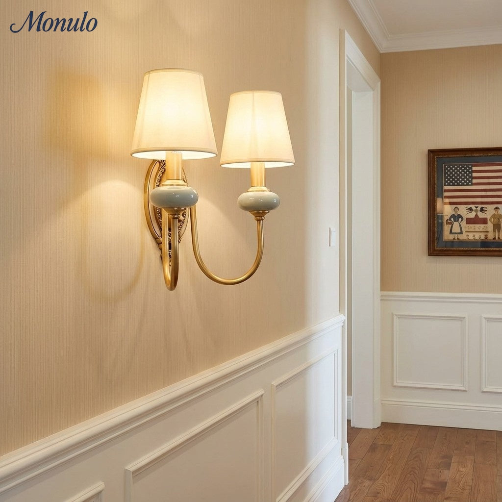 Rowan Classic Fabric Shade Sconce – Ceramic Wall Light for Hallway or Bedroom | Souliia