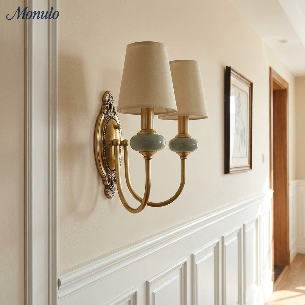 Rowan Classic Fabric Shade Sconce – Ceramic Wall Light for Hallway or Bedroom | Souliia