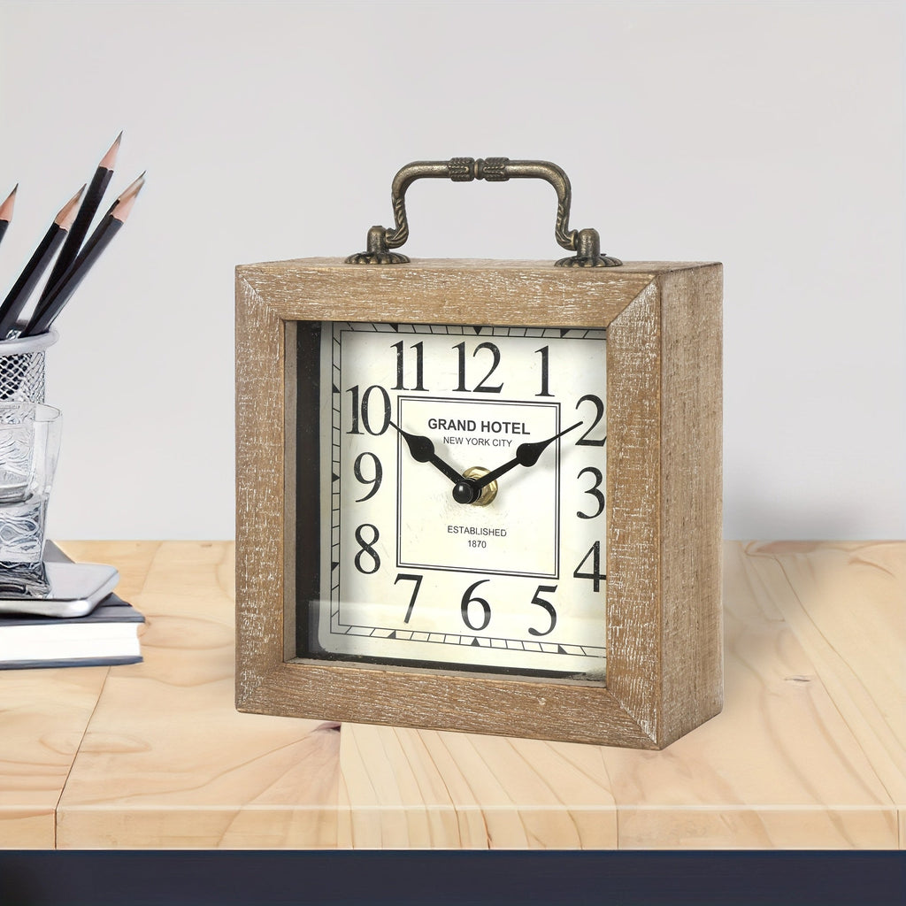 Cabinco Rustic Wooden Shelf Clock — Glass Cover