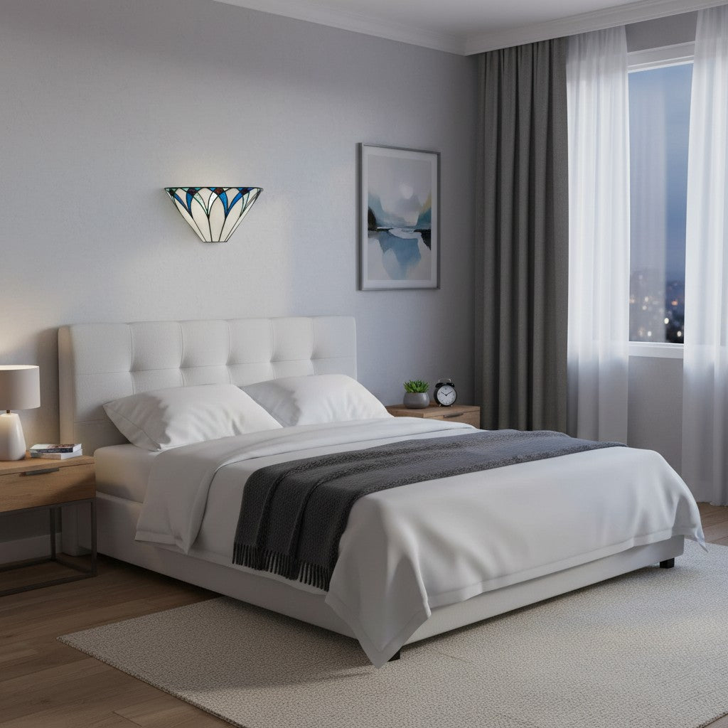 TF Antik inspirierte Buntglas-Wandleuchte mit geometrischem Schirm – Art Deco Stil Wandleuchte für Wohnzimmer und Flure | Souliia