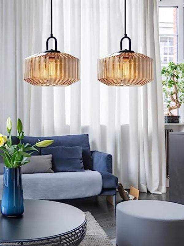 Ribbed Glass Pendant Light - Vintage Green Glass Hanging Light with Modern Appeal | Souliia