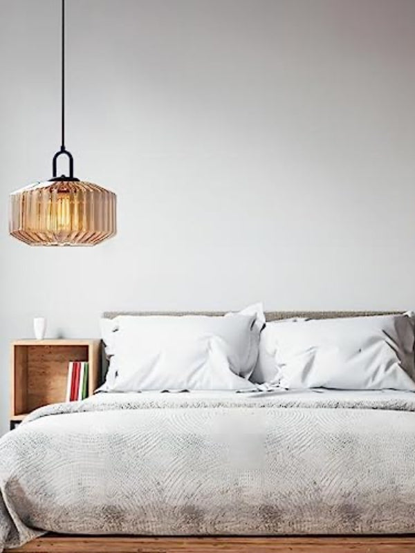 Ribbed Glass Pendant Light - Vintage Green Glass Hanging Light with Modern Appeal | Souliia