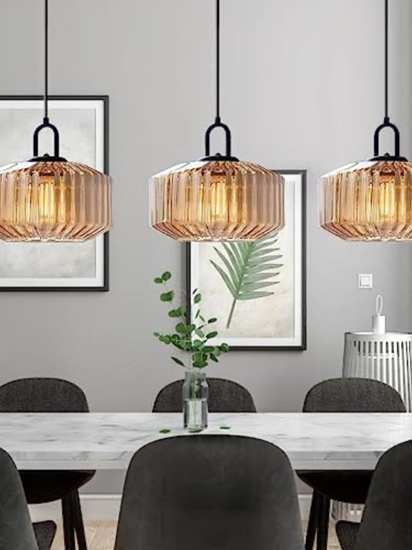 Ribbed Glass Pendant Light - Vintage Green Glass Hanging Light with Modern Appeal | Souliia