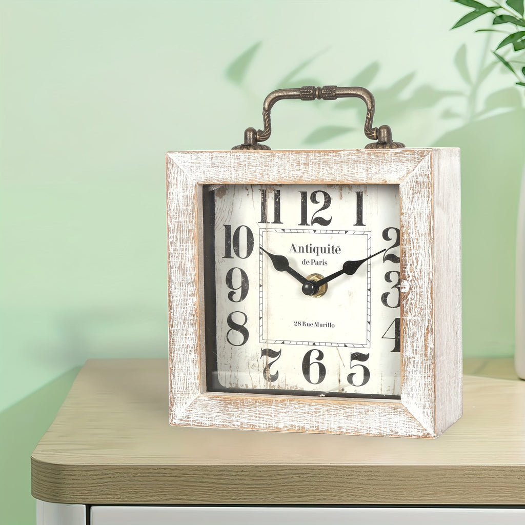 Cabinco Rustic Wooden Shelf Clock — Glass Cover