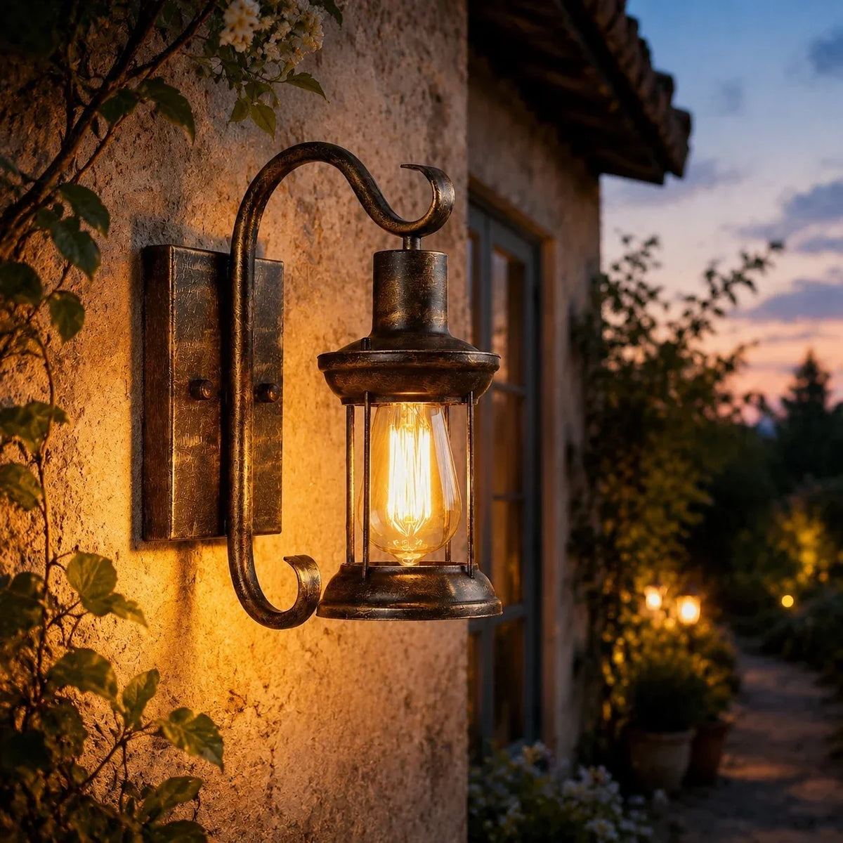 Rustic Antique Bronze Outdoor Wall Lantern | Souliia