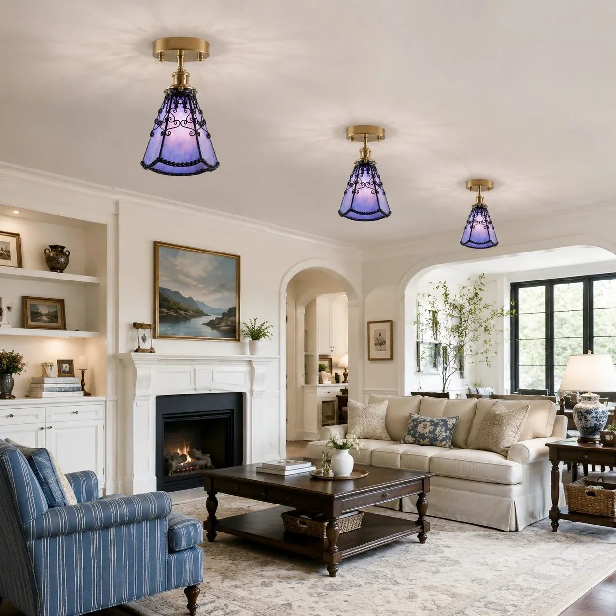 Tiffany Stil Lila Buntglas Halbeinbau-Deckenleuchte | Souliia