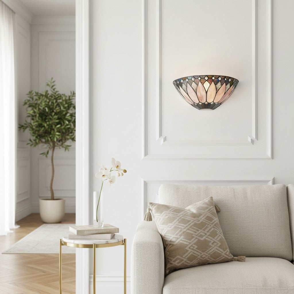 TF Layered Glass and Curved Metal Arm Wall Lamp – Transitional Art Deco Wall Sconce for Bedroom and Entryway | Souliia